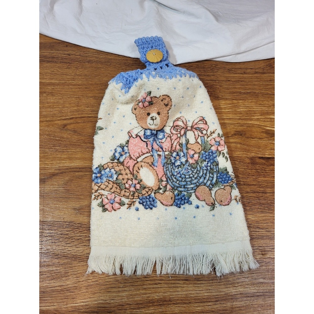 1 Crochet Top Hanging Kitchen Towel, Single, Teddy Bears Bows Blue‎
